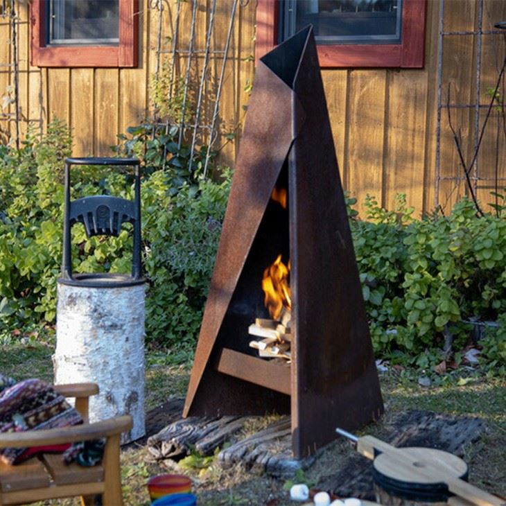 Angular Corten Outdoor Fireplace