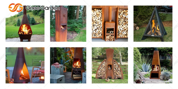 Corten steel outdoor wood fireplace Corten steel outdoor wood fireplace