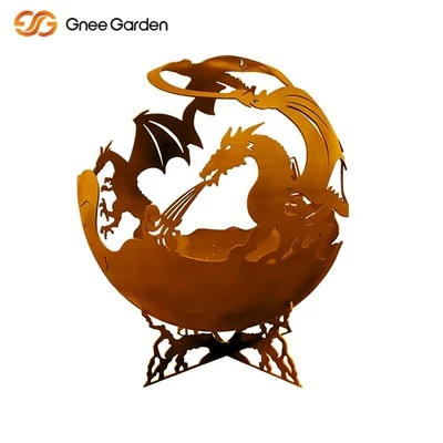 Скульптура Corten Steel Sphere Fire Dragon