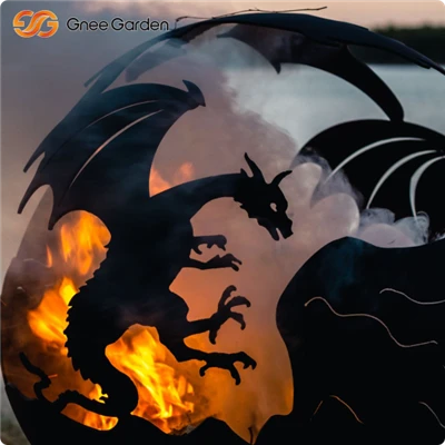 Ревущий рисунок дракона на Corten Fire Sphere
